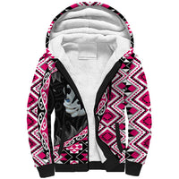 Pink Taniko Motif Aotearoa Manaia and Silver Fern Sherpa Hoodie