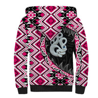 Pink Taniko Motif Aotearoa Manaia and Silver Fern Sherpa Hoodie