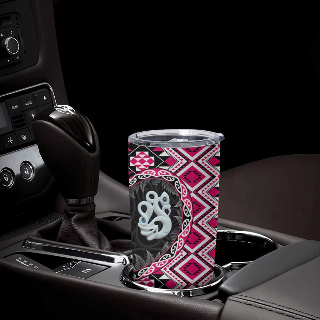 Pink Taniko Motif Aotearoa Manaia and Silver Fern Tumbler Cup
