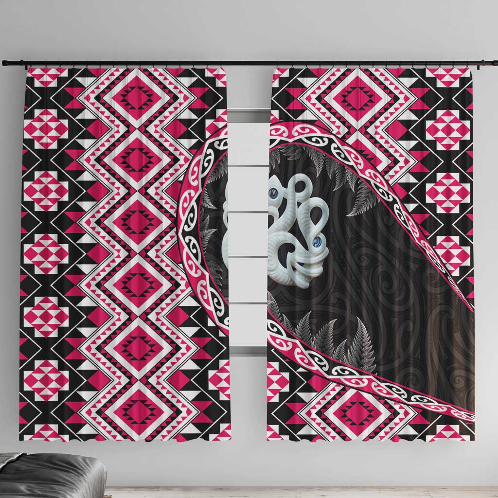 Pink Taniko Motif Aotearoa Manaia and Silver Fern Window Curtain