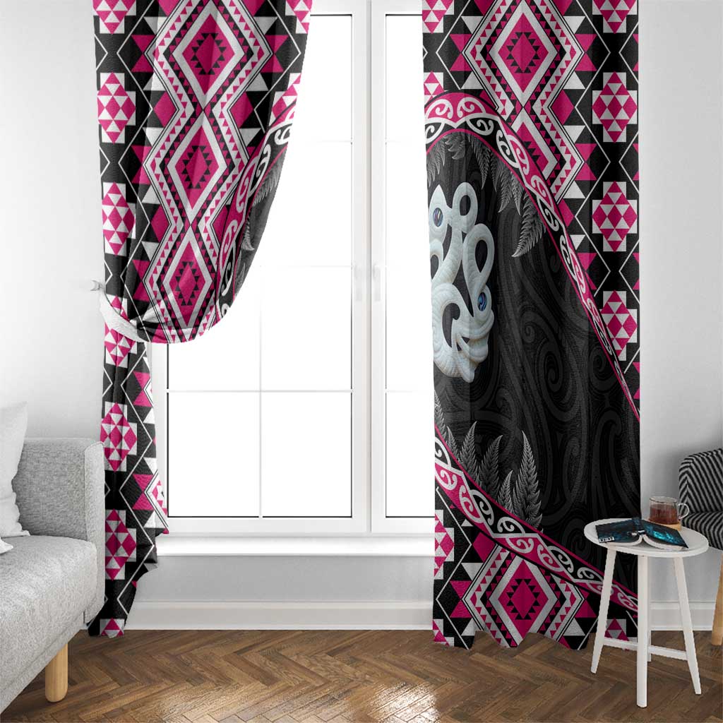 Pink Taniko Motif Aotearoa Manaia and Silver Fern Window Curtain