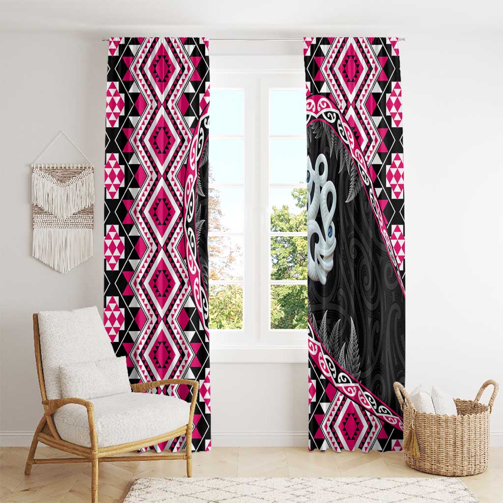 Pink Taniko Motif Aotearoa Manaia and Silver Fern Window Curtain
