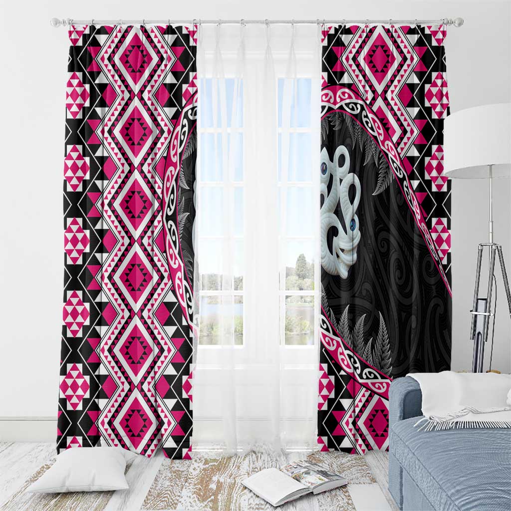 Pink Taniko Motif Aotearoa Manaia and Silver Fern Window Curtain