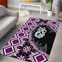 Purple Taniko Motif Aotearoa Manaia and Silver Fern Area Rug