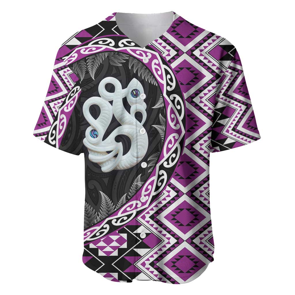Purple Taniko Motif Aotearoa Manaia and Silver Fern Baseball Jersey LT03 Purple - Polynesian Pride