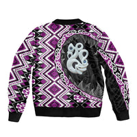 Purple Taniko Motif Aotearoa Manaia and Silver Fern Bomber Jacket