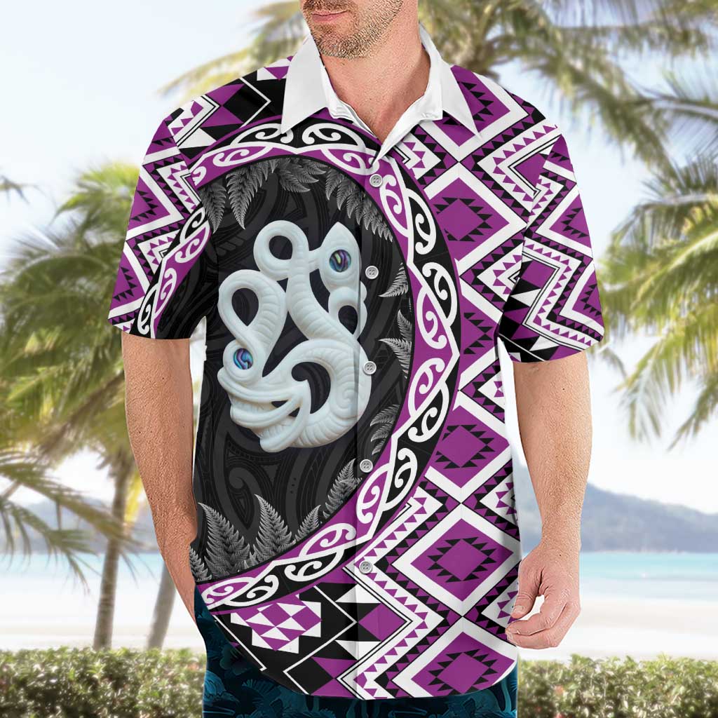 Purple Taniko Motif Aotearoa Manaia and Silver Fern Hawaiian Shirt