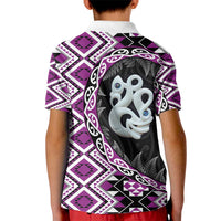 Purple Taniko Motif Aotearoa Manaia and Silver Fern Kid Polo Shirt LT03 - Polynesian Pride
