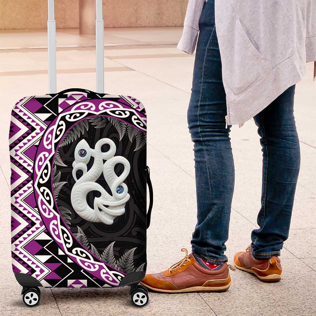 Purple Taniko Motif Aotearoa Manaia and Silver Fern Luggage Cover