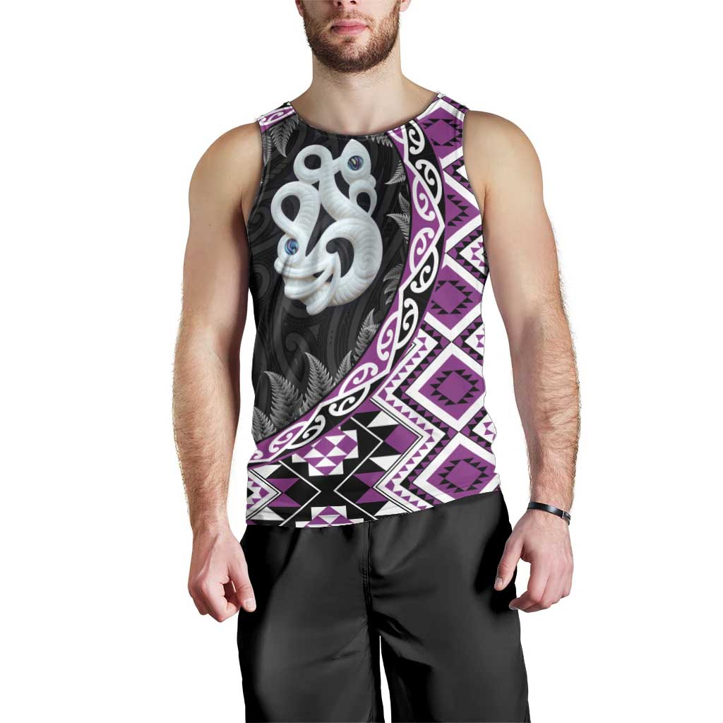 Purple Taniko Motif Aotearoa Manaia and Silver Fern Men Tank Top