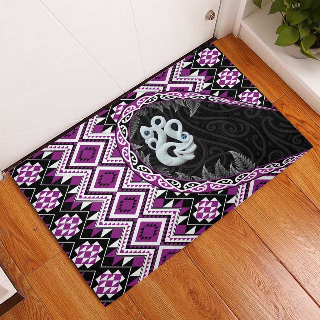 Purple Taniko Motif Aotearoa Manaia and Silver Fern Rubber Doormat