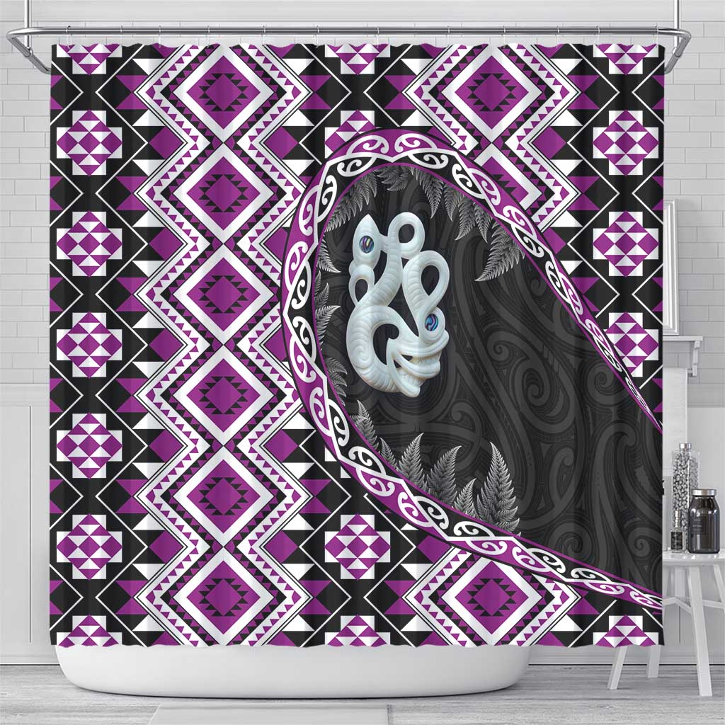 Purple Taniko Motif Aotearoa Manaia and Silver Fern Shower Curtain