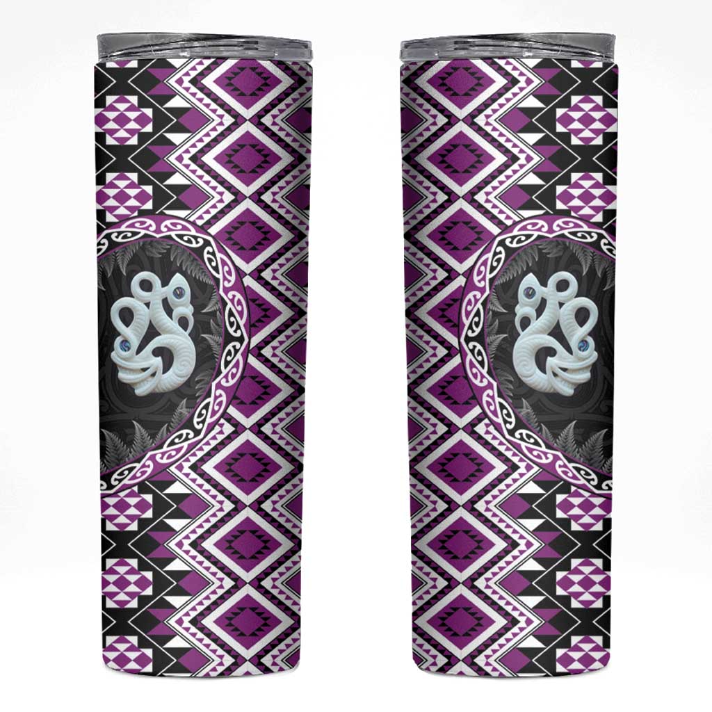 Purple Taniko Motif Aotearoa Manaia and Silver Fern Skinny Tumbler