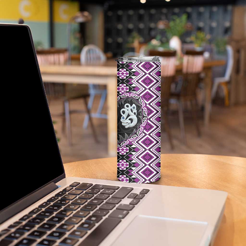 Purple Taniko Motif Aotearoa Manaia and Silver Fern Skinny Tumbler