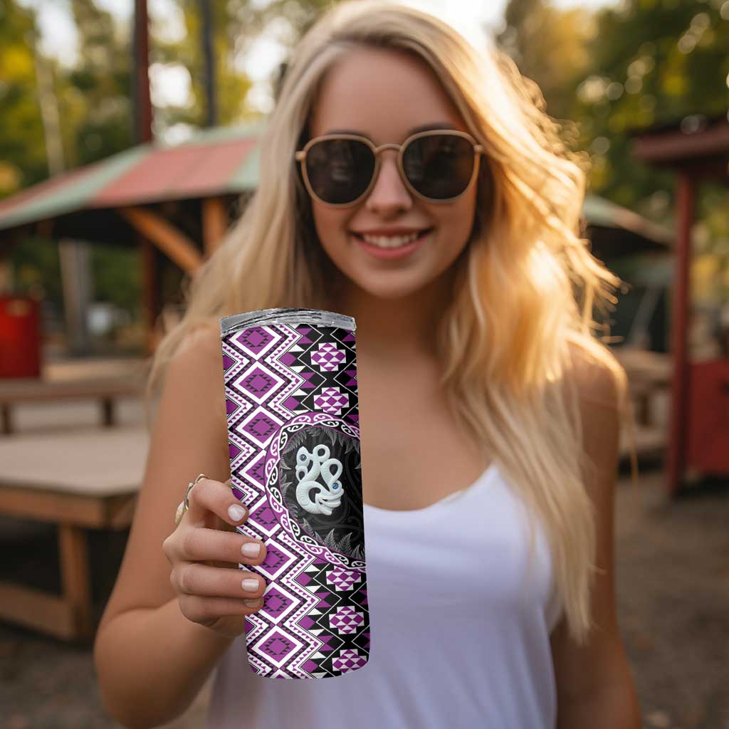 Purple Taniko Motif Aotearoa Manaia and Silver Fern Skinny Tumbler