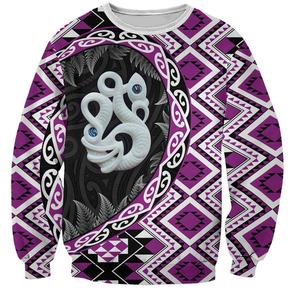 Purple Taniko Motif Aotearoa Manaia and Silver Fern Sweatshirt LT03 Unisex Purple - Polynesian Pride