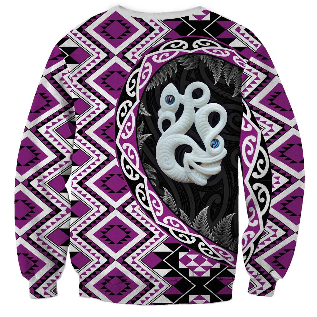 Purple Taniko Motif Aotearoa Manaia and Silver Fern Sweatshirt