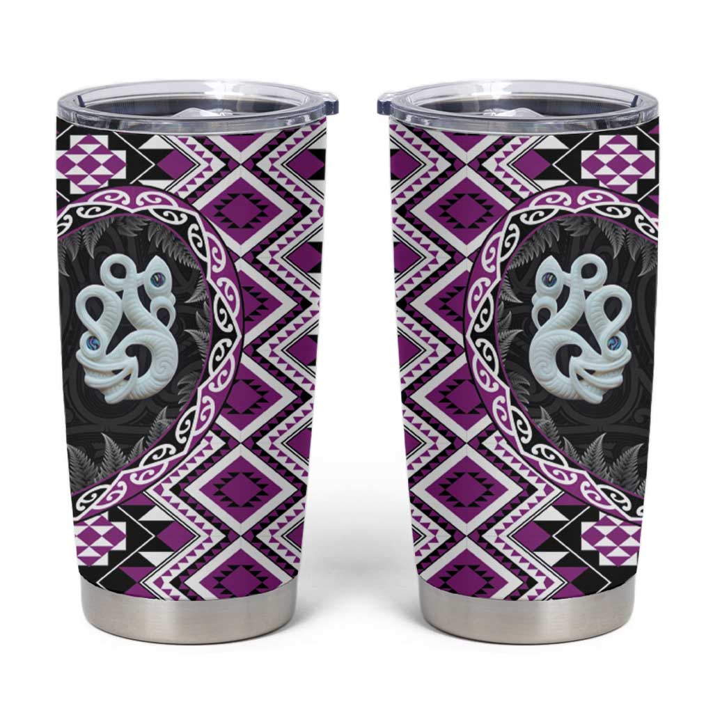 Purple Taniko Motif Aotearoa Manaia and Silver Fern Tumbler Cup