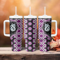 Purple Taniko Motif Aotearoa Manaia and Silver Fern Tumbler With Handle