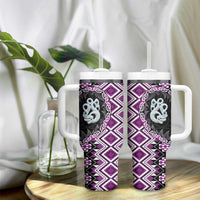 Purple Taniko Motif Aotearoa Manaia and Silver Fern Tumbler With Handle
