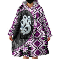 Purple Taniko Motif Aotearoa Manaia and Silver Fern Wearable Blanket Hoodie