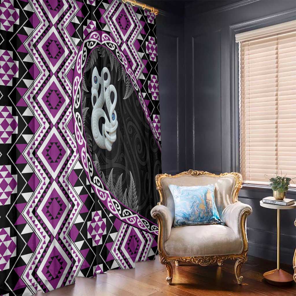 Purple Taniko Motif Aotearoa Manaia and Silver Fern Window Curtain