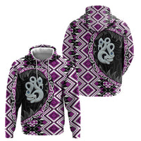 Purple Taniko Motif Aotearoa Manaia and Silver Fern Zip Hoodie