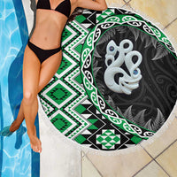 Green Taniko Motif Aotearoa Manaia and Silver Fern Beach Blanket LT03 - Polynesian Pride