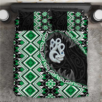 Green Taniko Motif Aotearoa Manaia and Silver Fern Bedding Set