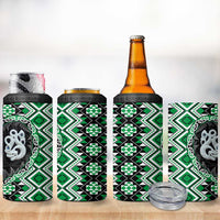 Green Taniko Motif Aotearoa Manaia and Silver Fern 4 in 1 Can Cooler Tumbler