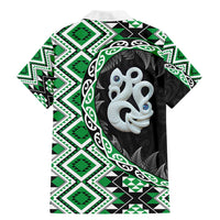 Green Taniko Motif Aotearoa Manaia and Silver Fern Family Matching Mermaid Dress and Hawaiian Shirt