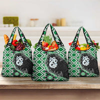 Green Taniko Motif Aotearoa Manaia and Silver Fern Grocery Bag
