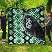 Green Taniko Motif Aotearoa Manaia and Silver Fern Quilt LT03 - Polynesian Pride