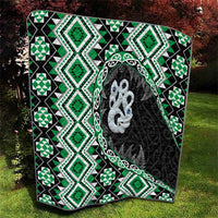 Green Taniko Motif Aotearoa Manaia and Silver Fern Quilt LT03 - Polynesian Pride