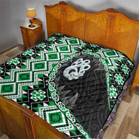 Green Taniko Motif Aotearoa Manaia and Silver Fern Quilt LT03 - Polynesian Pride