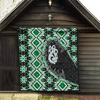 Green Taniko Motif Aotearoa Manaia and Silver Fern Quilt LT03 - Polynesian Pride