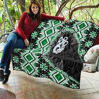 Green Taniko Motif Aotearoa Manaia and Silver Fern Quilt LT03 - Polynesian Pride