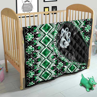Green Taniko Motif Aotearoa Manaia and Silver Fern Quilt LT03 - Polynesian Pride