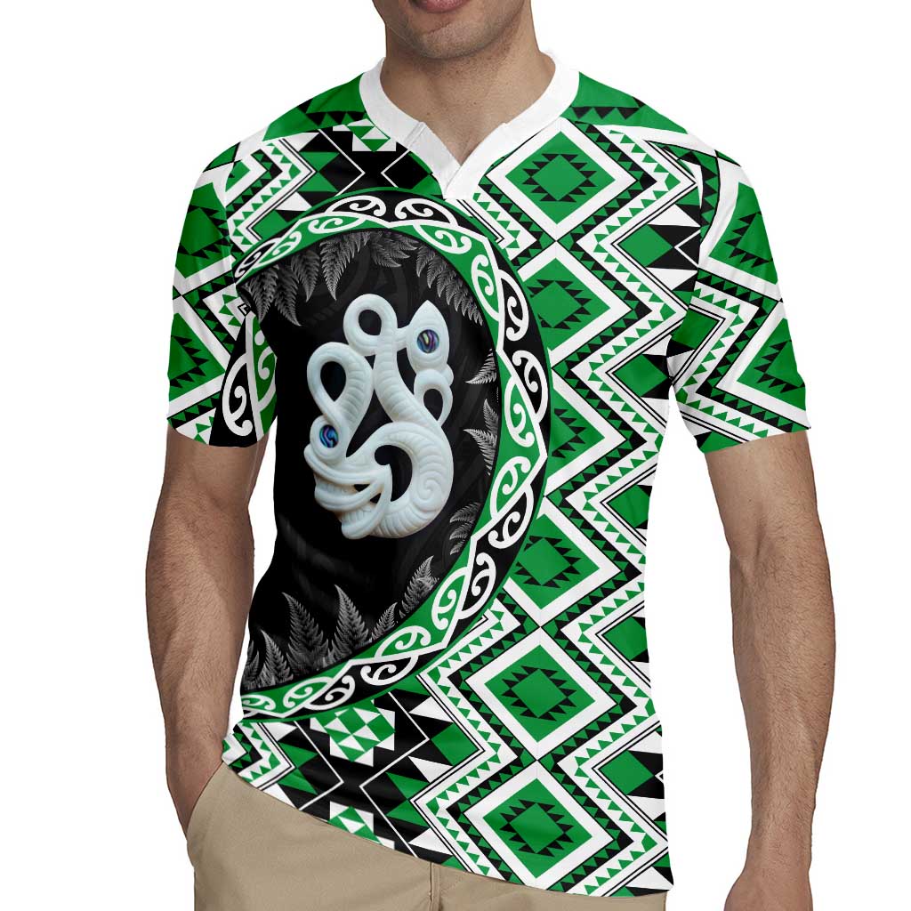 Green Taniko Motif Aotearoa Manaia and Silver Fern Rugby Jersey
