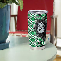 Green Taniko Motif Aotearoa Manaia and Silver Fern Tumbler Cup