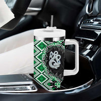 Green Taniko Motif Aotearoa Manaia and Silver Fern Tumbler With Handle