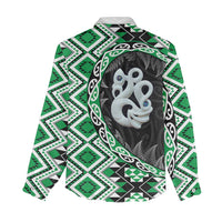 Green Taniko Motif Aotearoa Manaia and Silver Fern Women Casual Shirt