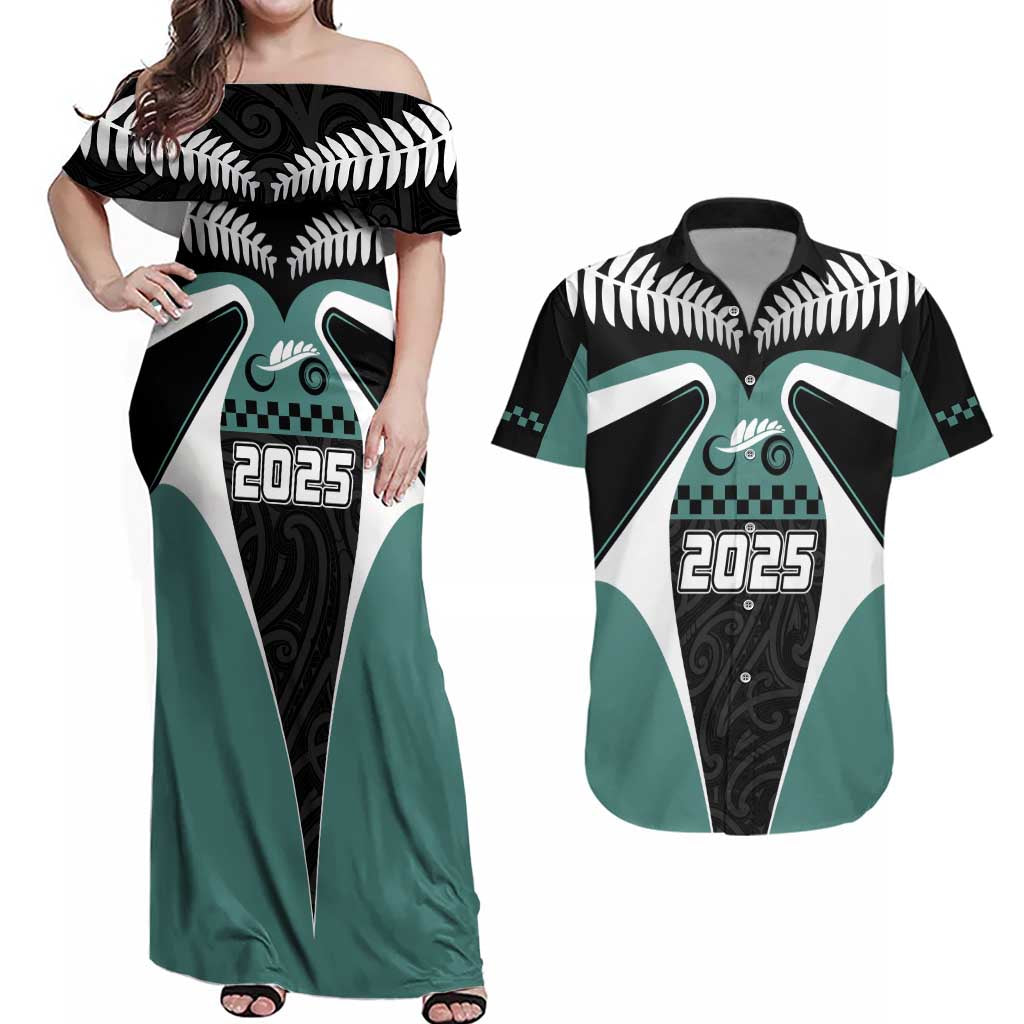 Custom New Zealand Bicycle 2025 Couples Matching Off Shoulder Maxi Dress and Hawaiian Shirt