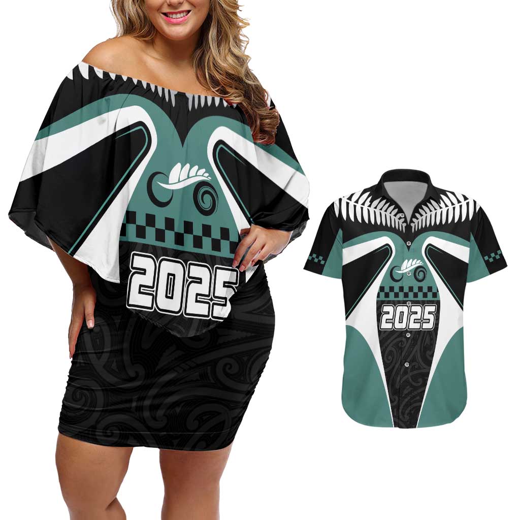 Custom New Zealand Bicycle 2025 Couples Matching Off Shoulder Short Dress and Hawaiian Shirt