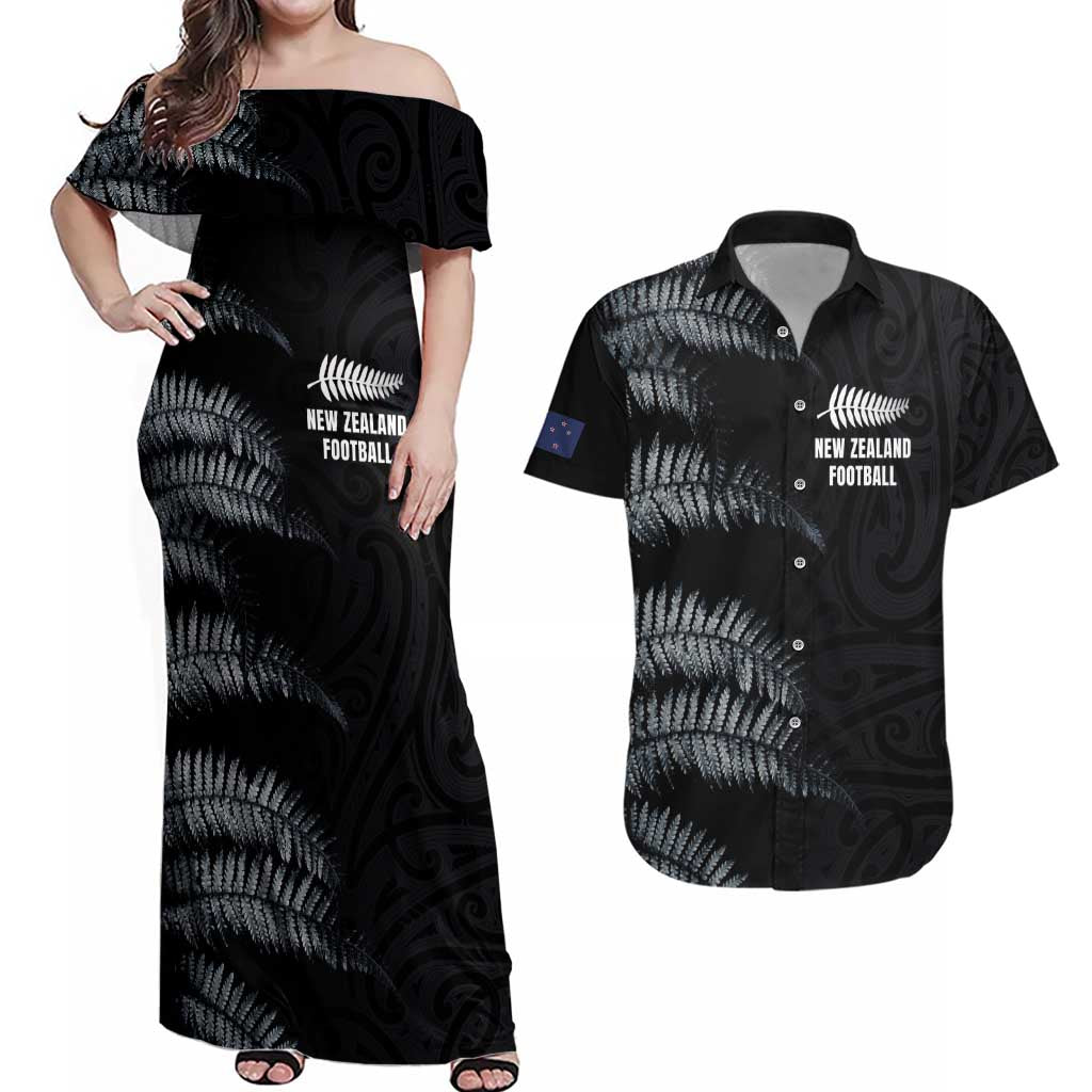 Custom New Zealand Football-Towards World Cup 2026 Couples Matching Off Shoulder Maxi Dress and Hawaiian Shirt