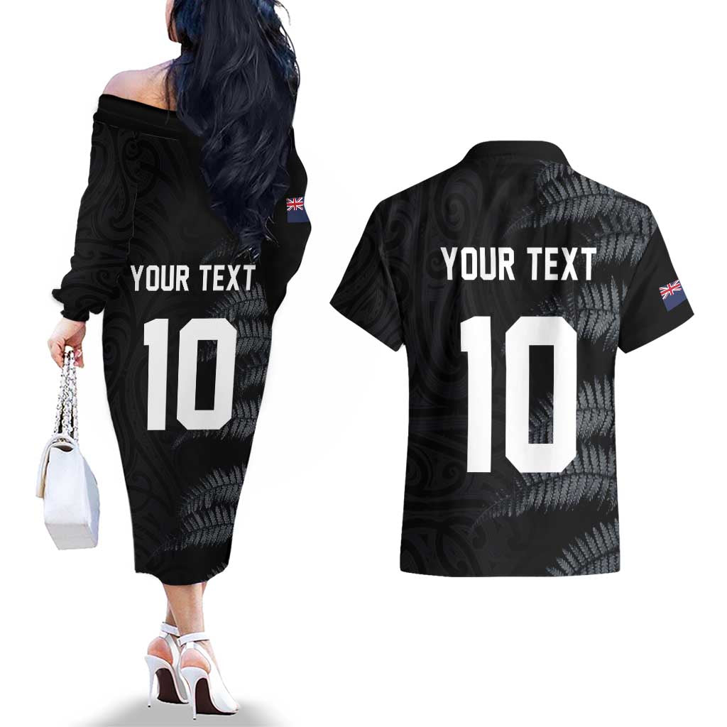 Custom New Zealand Football-Towards World Cup 2026 Couples Matching Off The Shoulder Long Sleeve Dress and Hawaiian Shirt