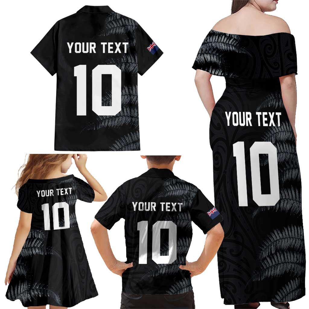 Custom New Zealand Football-Towards World Cup 2026 Family Matching Off Shoulder Maxi Dress and Hawaiian Shirt