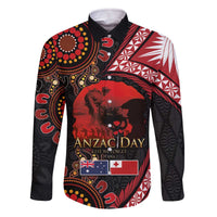 Tonga and Australia ANZAC Day Family Matching Off The Shoulder Long Sleeve Dress and Hawaiian Shirt Aboriginal and Ngatu Art Pattern - Gallipoli Lest We Forget