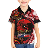 Tonga and Australia ANZAC Day Family Matching Off Shoulder Short Dress and Hawaiian Shirt Aboriginal and Ngatu Art Pattern - Gallipoli Lest We Forget