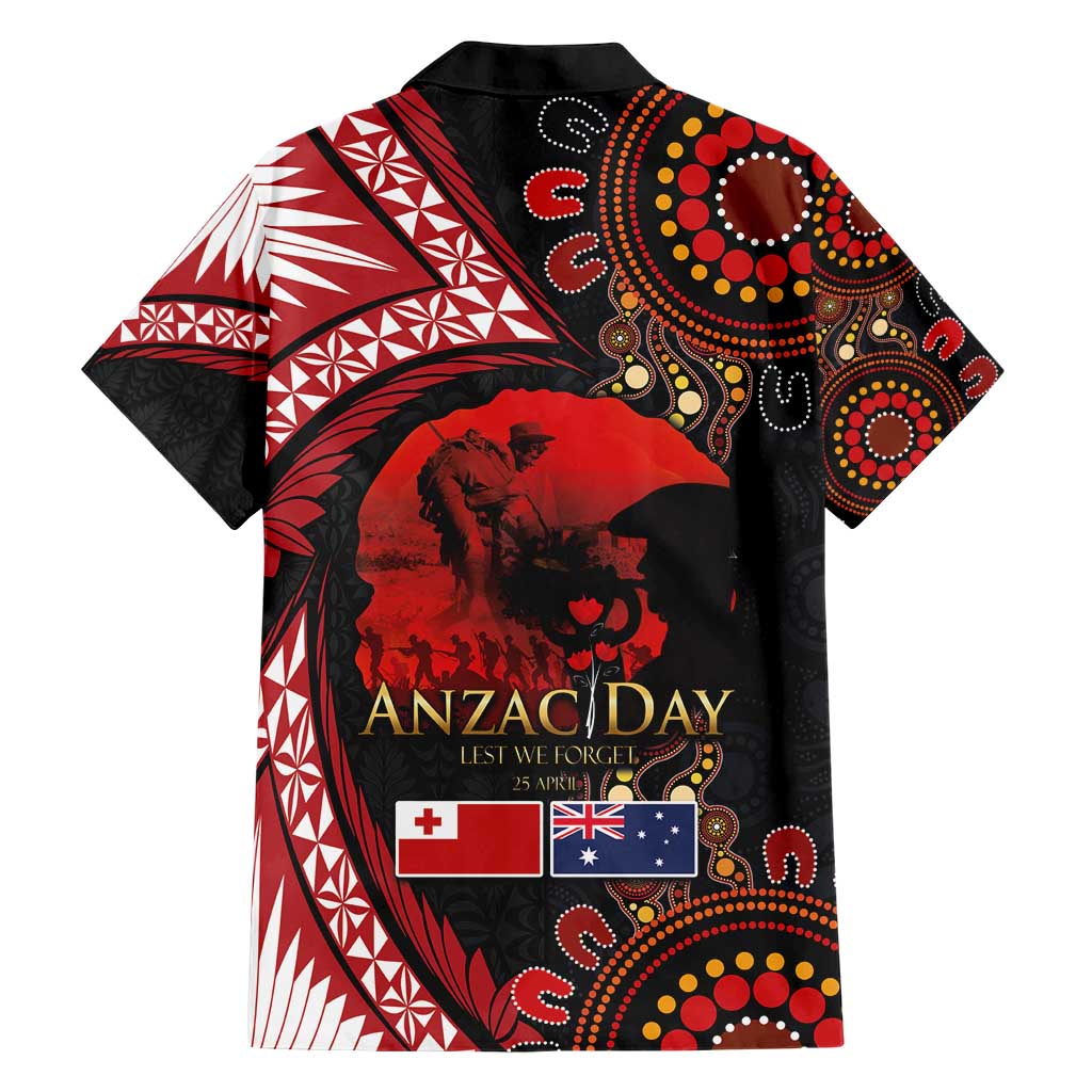 Tonga and Australia ANZAC Day Family Matching Short Sleeve Bodycon Dress and Hawaiian Shirt Aboriginal and Ngatu Art Pattern - Gallipoli Lest We Forget